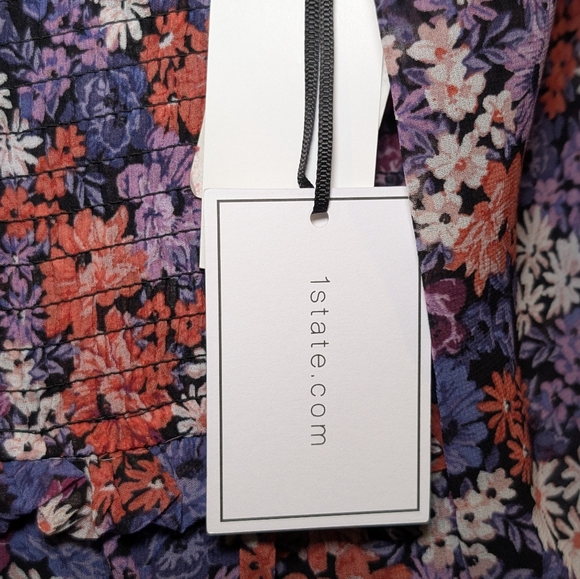 NWT 1. State Twilight Purple Floral Smocked Square Neck Mini Dress Small Boho - Picture 3 of 6